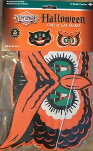 Vintage Beistle Halloween Retro Owl & Cat Masks 9.5" 2 Pack 1940, 2012 USA - Picture 1 of 4