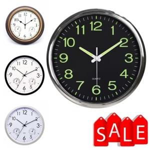 12" Wall Clock Silent Non-Ticking Quartz Battery Easy Read Temperature Humidity - Picture 1 of 16