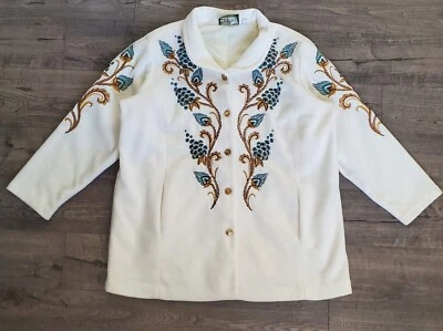 Cárdigan para mujer Bob Mackie artístico forrado con botones fieltro polar bordado 1X Foto 1 de 4