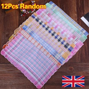 12 Pack Ladies Cotton Handkerchiefs Hankies Pocket Hanky Mixed Checked Gift - Picture 1 of 12