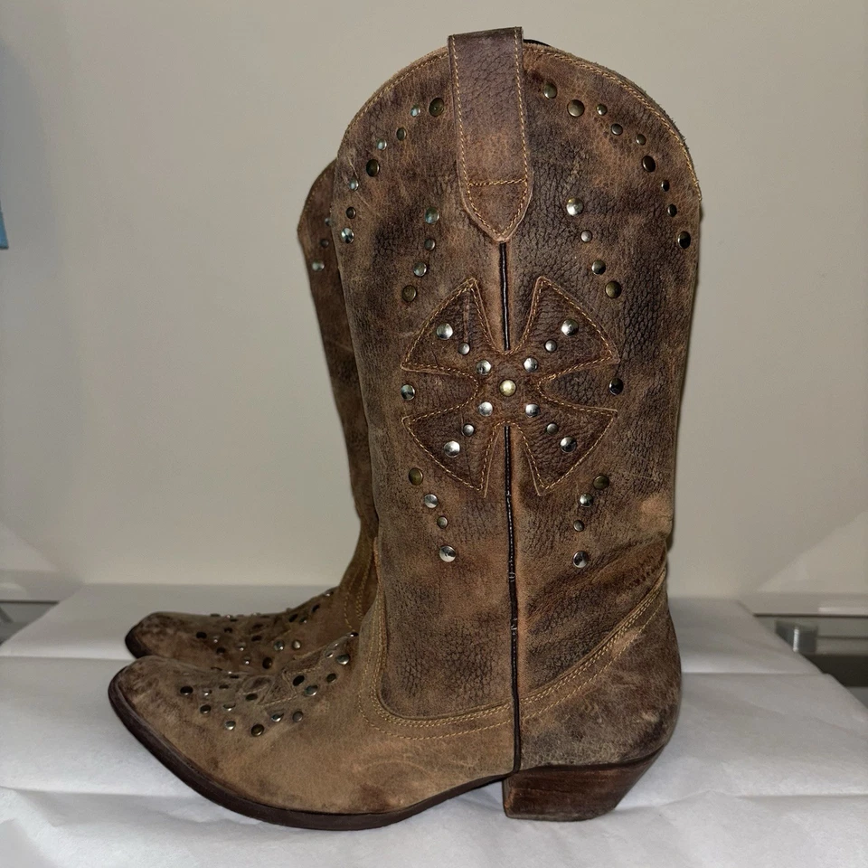 Botas vaqueras occidentales cruzadas de cuero marrón Oak Tree Farms 7,5 Foto 1 de 4