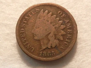 Moneda antigua de cobre de centavo cabeza india de 1865 de Estados Unidos - Imagen 1 de 2