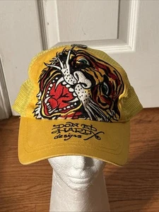 Vintage Y2K 2000s Ed Hardy Tiger Trucker Snapback Yellow - Picture 1 of 8