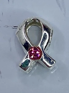 NASTRO IBB ARGENTO 925 PIETRA PREZIOSA ROSA SCIVOLO PERLINE CHARM CANCRO AL SENO - Foto 1 di 5