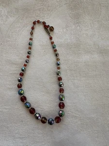 Vintage Glass Bead Strand Choker Necklace - Carnival Glass Beads Iridescent Blue - Picture 1 of 3