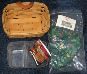 Longaberger Small KEY Basket w/ Emerald  Vine fabric liner & Divided protector - Picture 1 of 5