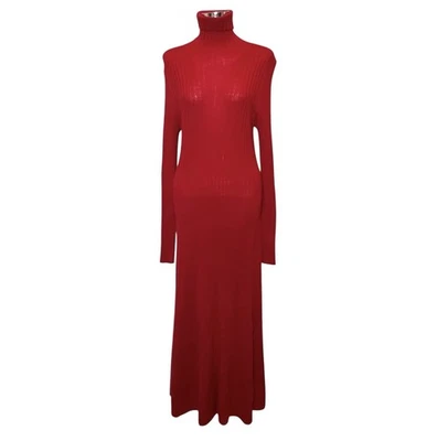 Lafayette 148 Women 100% Merino Wool Maxi Dress Large Red Stretch Turtle Neck - Image 1 of 4