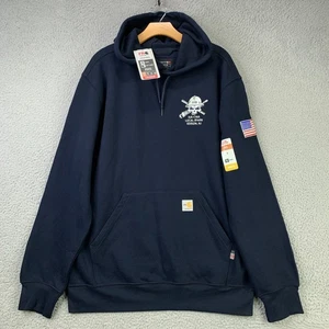 Carhartt FR Hoodie Mens Large Navy Blue Flame Resistant Union Workwear USA Patch - Picture 1 of 18