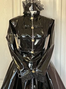 Misfitz blk PVC padlock lockable skater Sissy Maids dress. SIZE 20. TV CD Goth - Picture 1 of 13