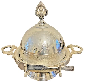 Quality Antique US Meriden B Silver Plated Lidded Dome Top Butter or Caviar Dish - Bild 1 von 9