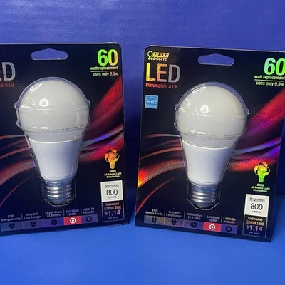 Feit Bombilla LED Eléctrica Regulable A19 60 Vatios Lote De 2 NUEVO 800 Lúmenes Sellado PAR Foto 1 de 4