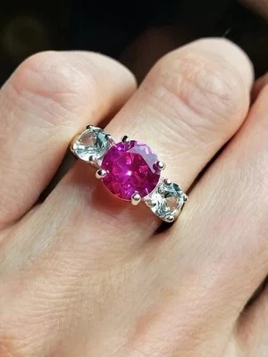 2.50 Ct Real Natural Red Ruby Diamond Engagement Ring 14K White Gold Size 7 - Image 1 of 4