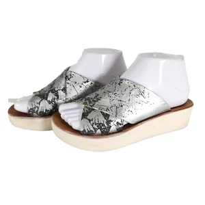 OLUKAI Women's Onohi US 6 Leather Silver Wedge Platform Slide Sandals Shoes - Picture 1 of 14