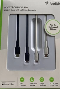 Belkin boost Up CHARGE Flex USB-C Cable with Lightning Connector Cable Kit 4Pack - Picture 1 of 6