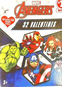 Marvel Avengers Valentinstag Karten 32 Karten mit 48 Herz Aufklebern Neu - Bild 1 von 3