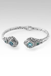 Amazing Unique Textured With Filigree Design Engraved Blue Topaz Cuff Bracelet - Picture 1 of 7