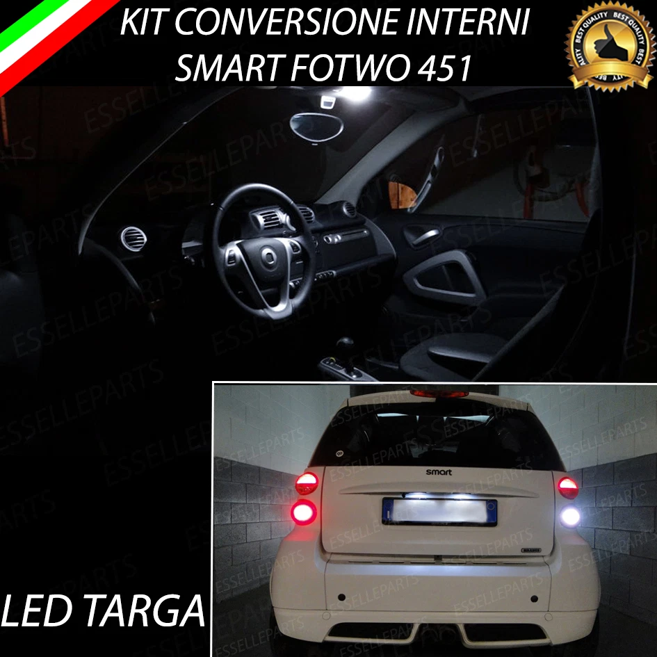 KIT LED INTERNI SMART FORTWO 451 + LUCI TARGA ALED 6000K ALTA LUMINOSITA' CANBUS - Immagine 1 di 1