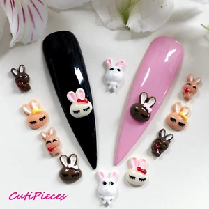 12pcs 3D Nail Art "Easter Bunny Rabbits Bows Mix" Kawaii Embellishments Craft - Picture 1 of 4