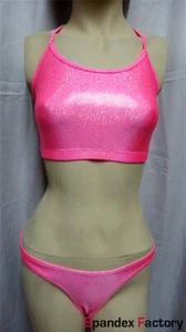 Pink Glitter Spandex Leotard for Women Bikini 8 Small - Picture 1 of 3