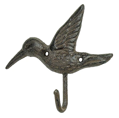 Hummingbird Wall Hook Cast Iron 6" Key Towel Coat Rustic Brown Bird Hummer - Image 1 of 2