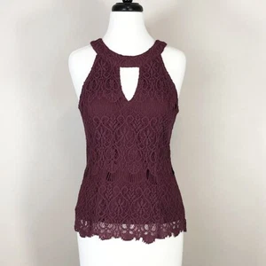 Pinky Womens M Maroon Open Weave Design Shell Halter Top Jewel Keyhole Neckline - Picture 1 of 7