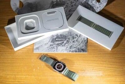 Apple Watch Ultra 49mm Titanium Case with Green Alpine Loop, Large (GPS +... - Image 1 of 4