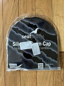 Sealbuddy Silicone Black Swim Cap with Nose Clip and Ear Plugs Combo Set - Picture 1 of 2