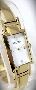 BULOVA $350 WOMEN'S BANGLE DAZZLING DIAMONDS GOLD MOP DIAL WATCH 97P141 - Picture 1 of 2