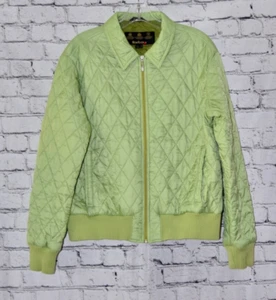 BARBOUR Designer Bomber Style Lime Green Collared Quilted Stylish Jacket Size 12 - Picture 1 of 8