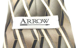 Vintage Arrow Tie Geometric 100% Silk Diagonal Stripes Grey Brown 59" L 3.75" W - Picture 1 of 4