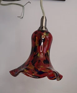 Set Of 2 Beautiful Red Pendant Light Tulip Shaped Handmade Art Glass - Picture 1 of 6