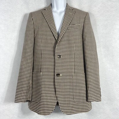 Stafford Jacket Mens 38R Brown Blazer Sport Coat Check 100% Wool - Image 1 of 4