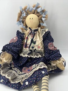 Vintage Primitive Americana  Rag Doll Handmade Folkart Praire Patchwork Dress - Picture 1 of 8