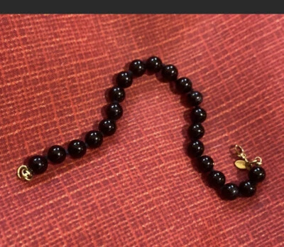 Brazalete Vintage Firmado MONET Tono Dorado Cuentas Negras Forma BOLA 8" Foto 1 de 4