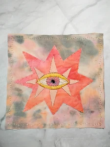 Colorful Handmade Art Patch Star Eyeball Third Eye Mystical Boho 5"x5" - Picture 1 of 3