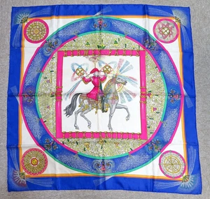 Auténtica bufanda HERMES "FEUX D'ARTIFICE 1837-1987" AZUL 100% SEDA #56443 - Imagen 1 de 11
