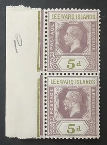 LEEWARD ISLANDS 1922 5D MNH Pair George Mi 70 Scott 74 VF/XF 9323 - Picture 1 of 3