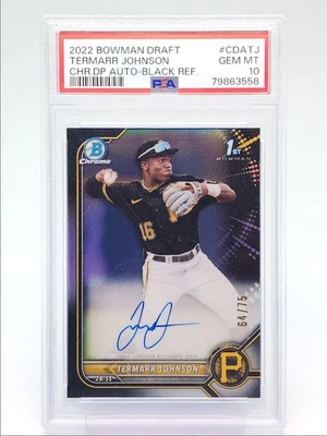 TERMARR JOHNSON 2022 BOWMAN CHROME DRAFT 1ST BLACK AUTO /75 PSA 10 Q4408 - Image 1 of 2