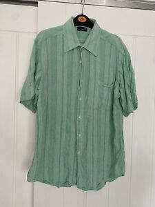 Hosiery Mens Linen Short Sleeve Shirt Size 4 Vintage Green Medium Pit To Pit 21”