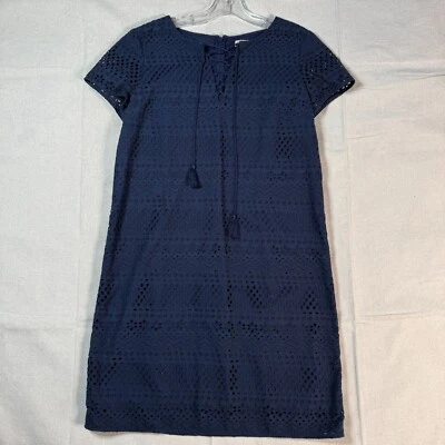 Brooks Brothers Red Fleece Navy Eyelet Open Lace Dress 10 Short Sleeves Lined - Image 1 of 4