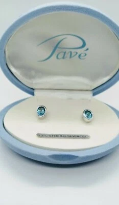 Plata Esterlina 925 Autentico Pendientes con Swarovski CZ Piedras Aquamarina - Imagen 1 de 2
