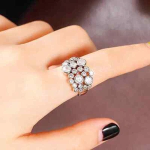 Sparkly Silver Ring Cubic Zirconia Crystal Chunky Bridal CZ Statement Diamante - Picture 1 of 11