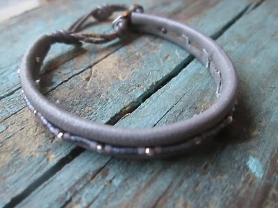 CHAN LUU Gray Leather Beaded Bracelet w/Sterling Toggle - Image 1 of 4