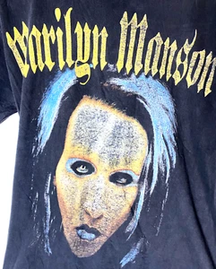 VTG 90's Marilyn Manson 2-Sided T Shirt S Black Unisex Spell out Eyes Black Goth - Picture 1 of 9