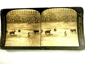 Tantalizing the Bull with Red Flags The Horse is Wounded Keystone Stereoview  - Picture 1 of 4
