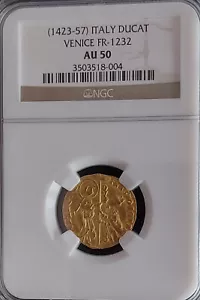 1423-57 ITALIA Venecia Antigua ORO Ducat Moneda del Tesoro Clasificada NGC AU50 GRADO COMPLETO - Imagen 1 de 3