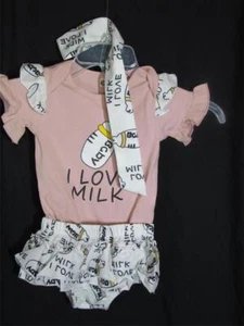 NIP Aibuyta 3-6 Month 3 PcSet Short Ruffle Sleeve 1 Piece Ruffled Bottom Hair Wr - Picture 1 of 8