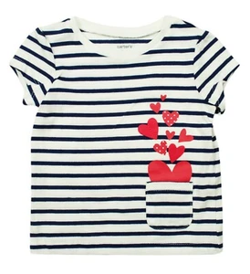 CARTERS NEW INFANT GIRLS WHITE STRIPED HEART APPLIQUE COTTON T SHIRT TEE 3M - Picture 1 of 1