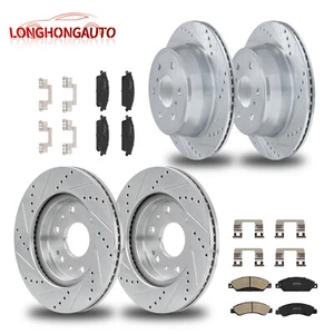 Front &Rear Drilled Disc Rotors Brake Pads For Chevy Silverado Sierra 1500 Tahoe - Picture 1 of 18