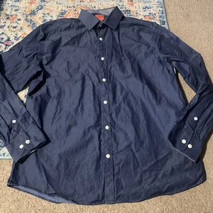 Mens Penguin Slim Fit Button-Up Dress Shirt - Blue, 16 1/2 (34/35) - Picture 1 of 2